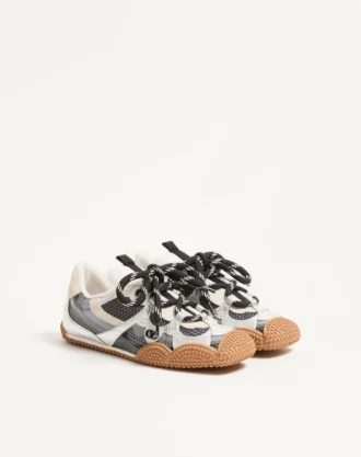 Amphibia-sneaker i gummiert kalveskinn og laminert nappa