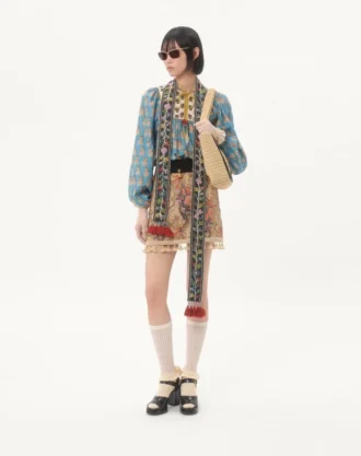 Bomulls- og lurex-top med brodert Petales D’Amour-trykk