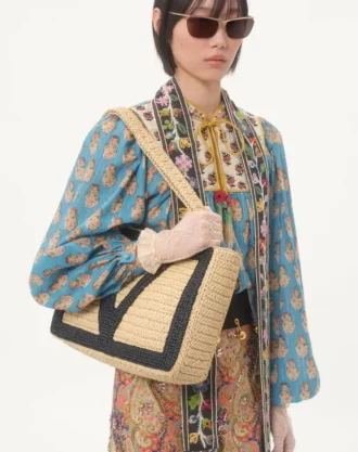 Bomulls- og lurex-top med brodert Petales D’Amour-trykk