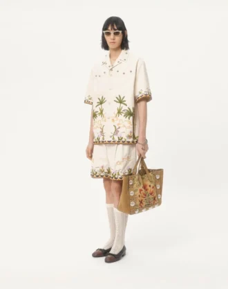 Bomullsskjorte med blomsterbroderi