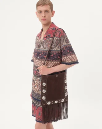 Bowling-skjorte i bomullsmusselin med Voyage Imaginaire-trykk og passementerie-kanter