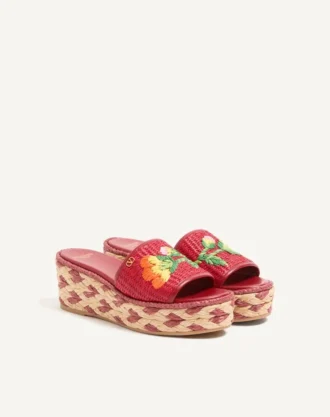 Bribri Raffia Wedge Slide med blomsterbroderi 65 mm