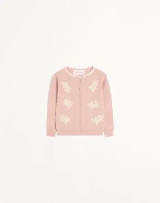 Brodert cardigan med blonderinnlegg