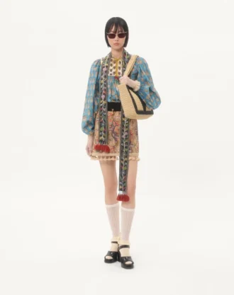 Brodert skjørt i piquet med Paisley Voyage Imaginaire-trykk