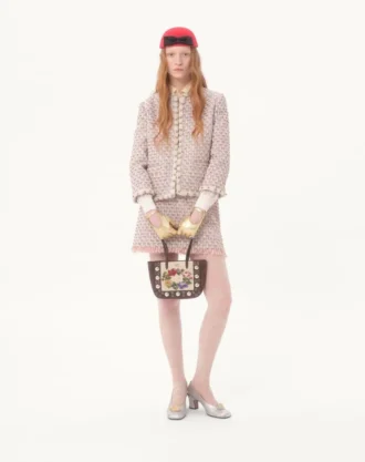 Brodert tweedjakke med bånd