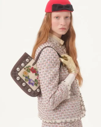 Brodert tweedjakke med bånd