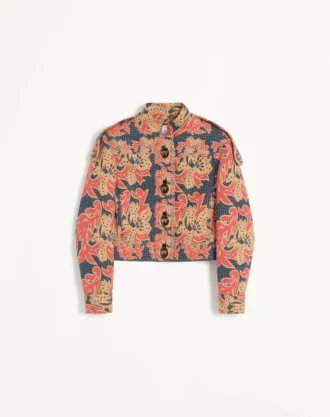 Caban i Apres L’Hiver-quiltet blomstermønstret jacquard