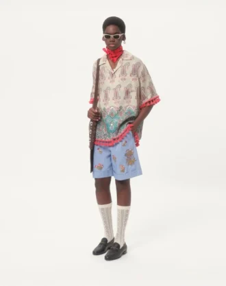 Denim-bermudashorts med broderi