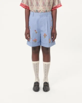 Denim-bermudashorts med broderi