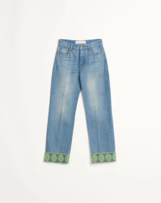 Denimbukser med jacquardkanter