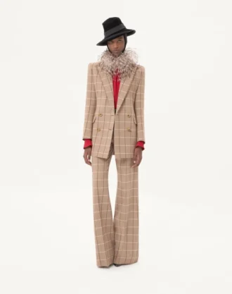 Dobbeltspent ullblazer med vindusrute-mønster