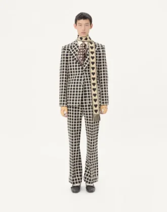 Enkeltradet jakke i ullblanding med rutemønster