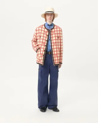 Jakke i ullblanding med V-rutemønster