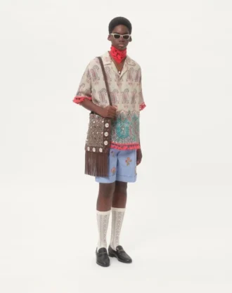 Lett lin-bowlingskjorte med Voyage Imaginaire-trykk