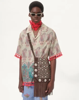 Lett lin-bowlingskjorte med Voyage Imaginaire-trykk