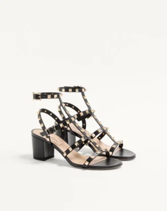 Rockstud ankelremssandal i kalveskinn 60 mm
