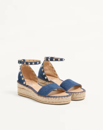 Rockstud Double Flatform Sandal i denim 55 mm