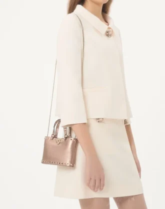 Rockstud Mini Shopping Bag i laminert kornet kalveskinn