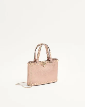 Rockstud Mini Shopping Bag i laminert kornet kalveskinn