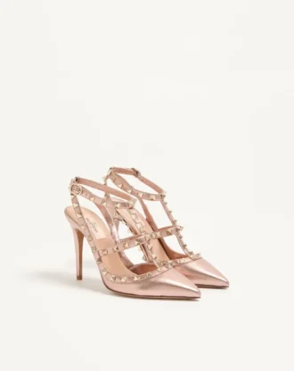 Rockstud-pumps i laminert nappa-lær 100 mm
