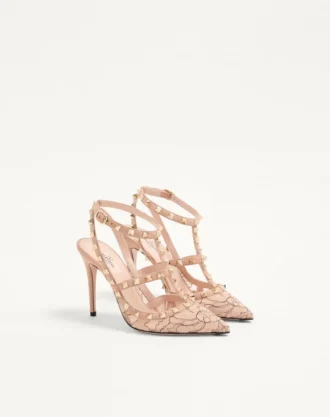 Rockstud-pumps med stropper og snøring 100 mm