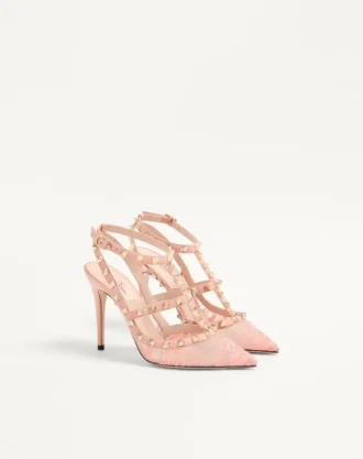 Rockstud-pumps med stropper og snøring 100 mm