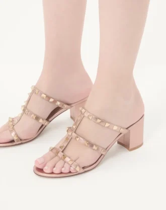 Rockstud Slide Sandal i laminert nappa 60 mm