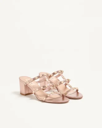 Rockstud Slide Sandal i laminert nappa 60 mm