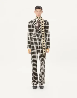 Ullblandingsbukse med rutemønster og oppbrett