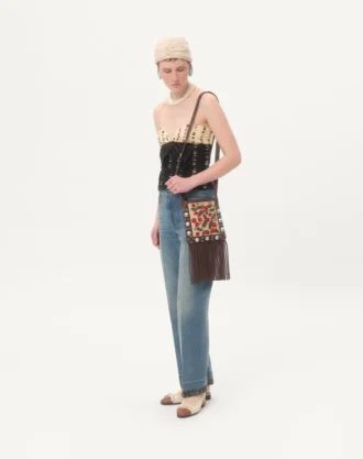 Valentino Garavani Nellcôte liten skulderveske i jacquard raffia med Cherryfic-mønster