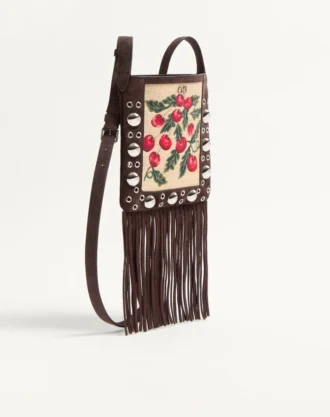 Valentino Garavani Nellcôte liten skulderveske i jacquard raffia med Cherryfic-mønster