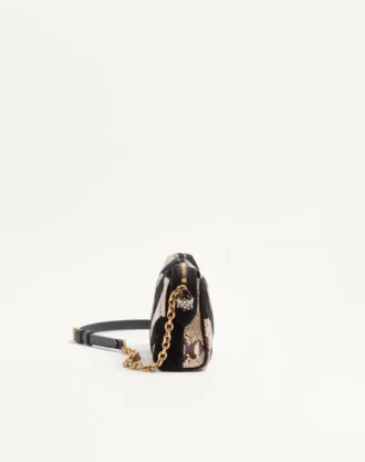 Valentino Garavani Panthea liten skulderveske i pytonskinn og semsket skinn med chevronmønster