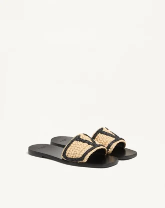 Viva Superstar Slide Sandal i raffia med heklet broderi