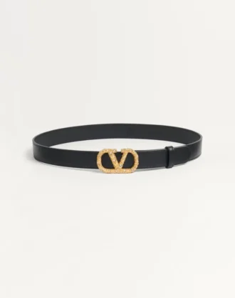 Vlogo Signature Belt i skinnende kalveskinn med krystaller 30 mm