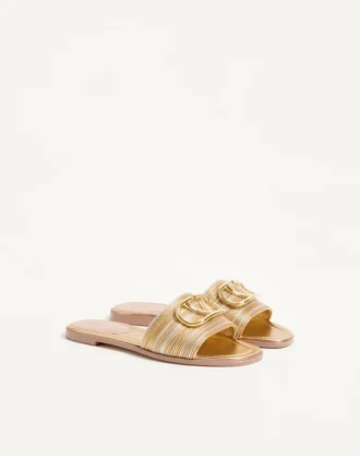 Vlogo Signature Metallic Leather Slide Sandal With Cornely Embroidery
