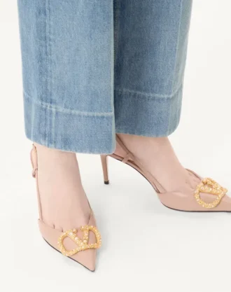 Vlogo Signature Slingback-pumps i kalveskinn med juvel-logo 80 mm